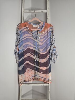 Chicos Women's Size 1 Medium Colorful Embellished Lightweight Tunic